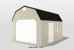 Beige 12x16 lofted garage with black roof