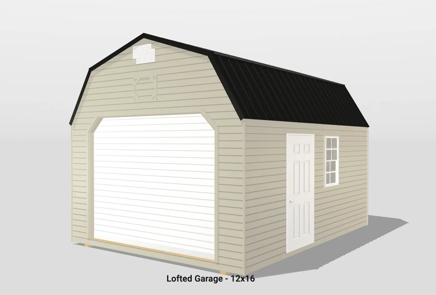 Beige 12x16 lofted garage with black roof