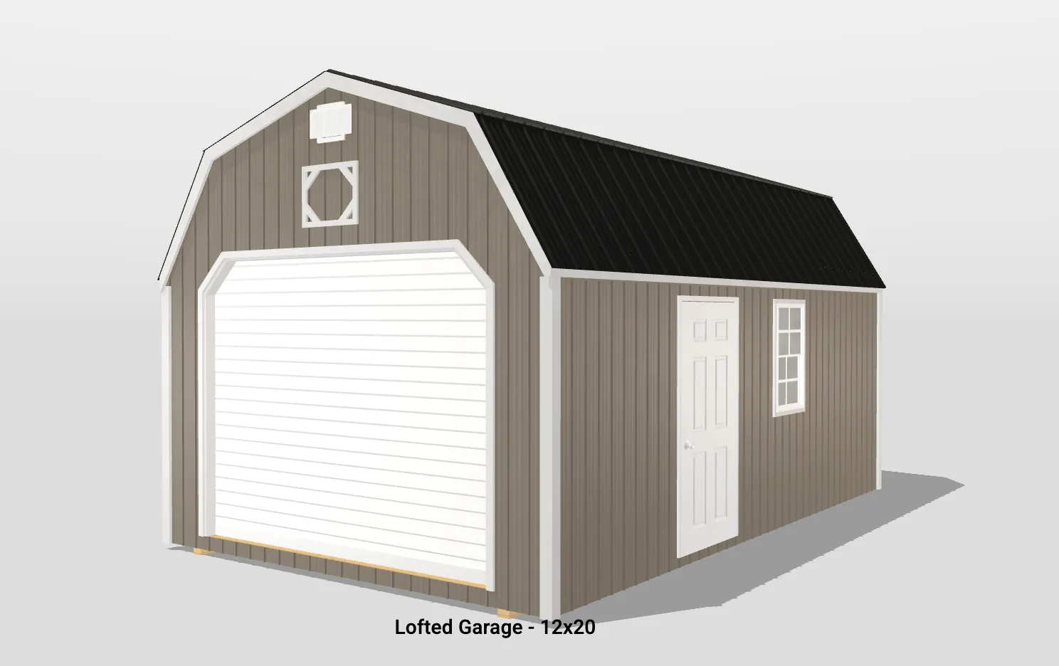 Lofted garage exterior, 12x20 size.