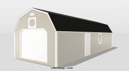 Lofted garage with metal roof, 14x40 size.