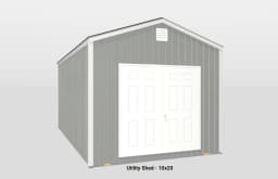 Contemporary 10x20 gray utility shed with double doors and windows for natural light.