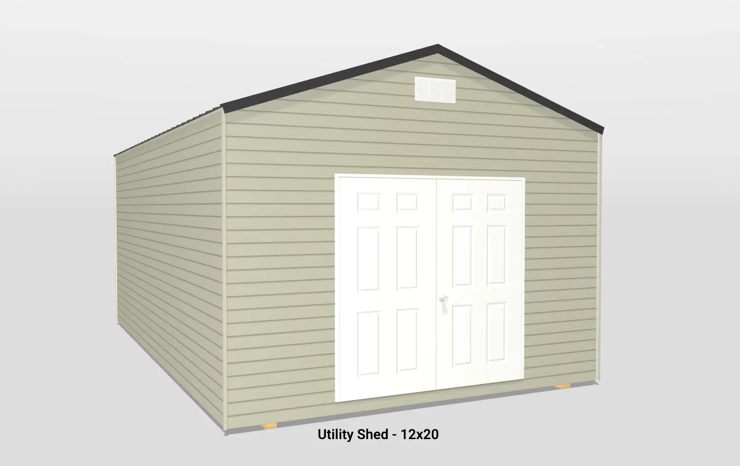 Charming 12x20 utility shed with gable roof and double doors for easy access.