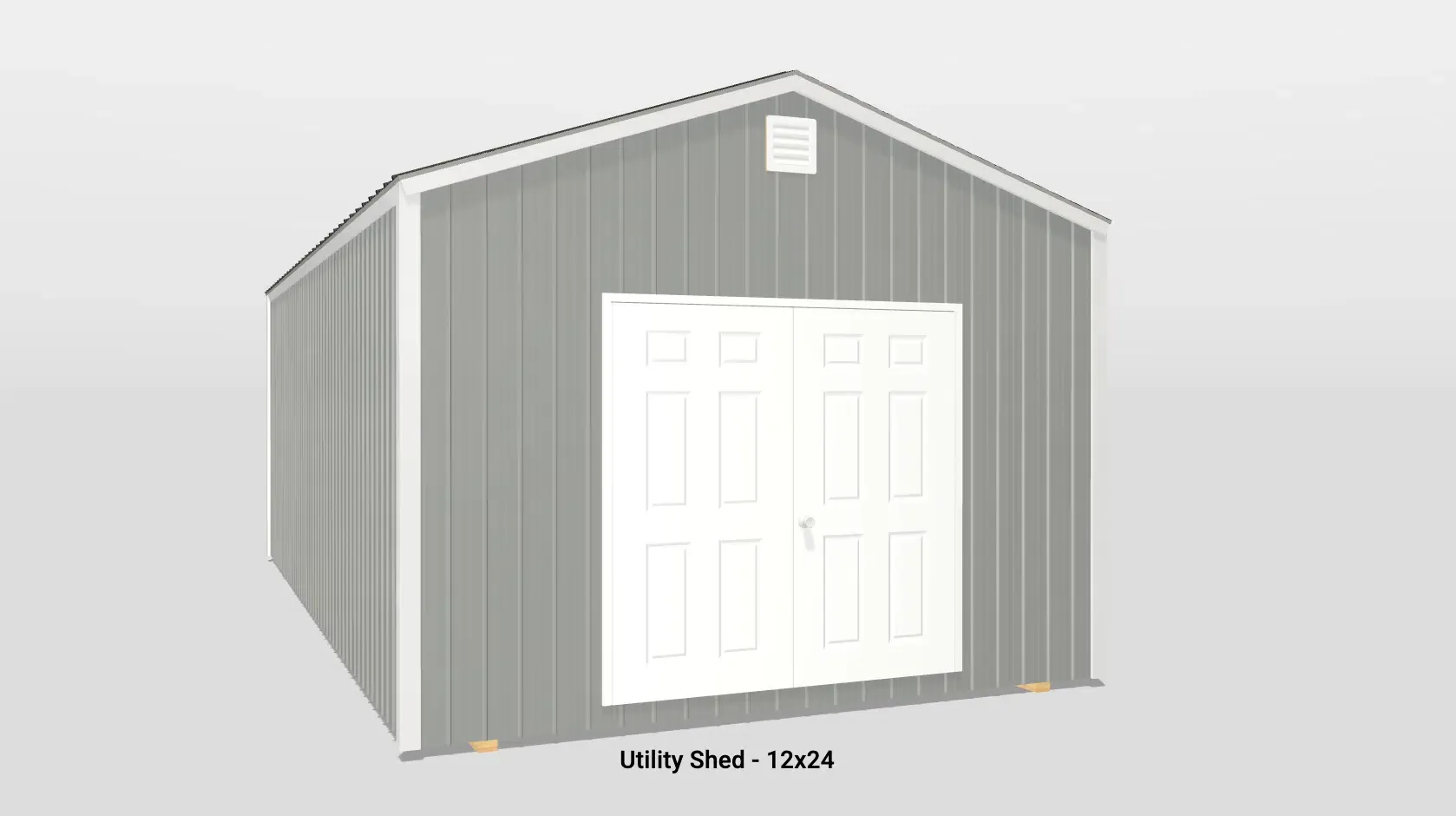 Sleek 12x24 metal utility shed with double doors and ventilation for efficient outdoor storage.