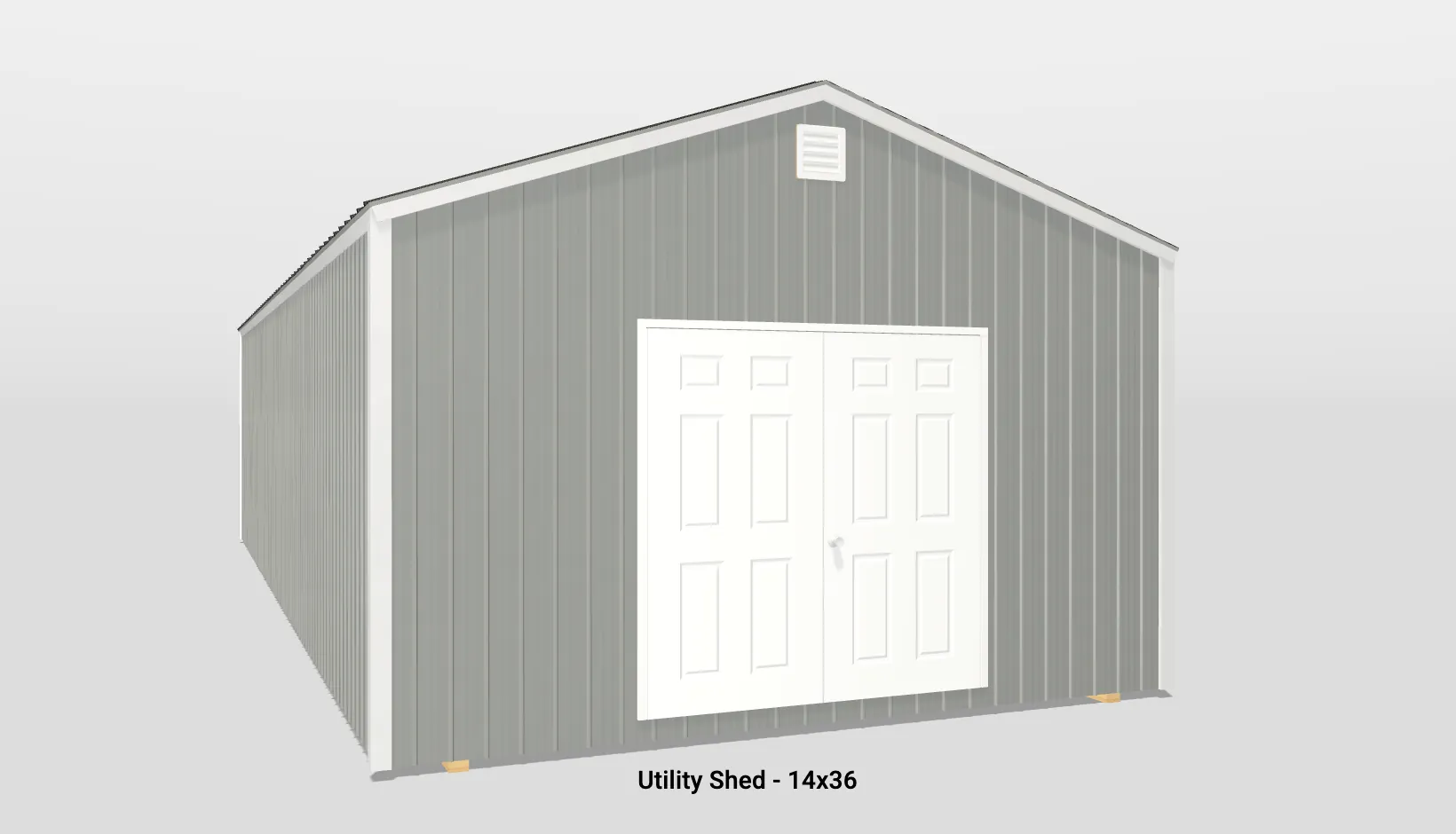 Durable 14x36 metal utility shed with double doors and ventilation for versatile storage solutions.