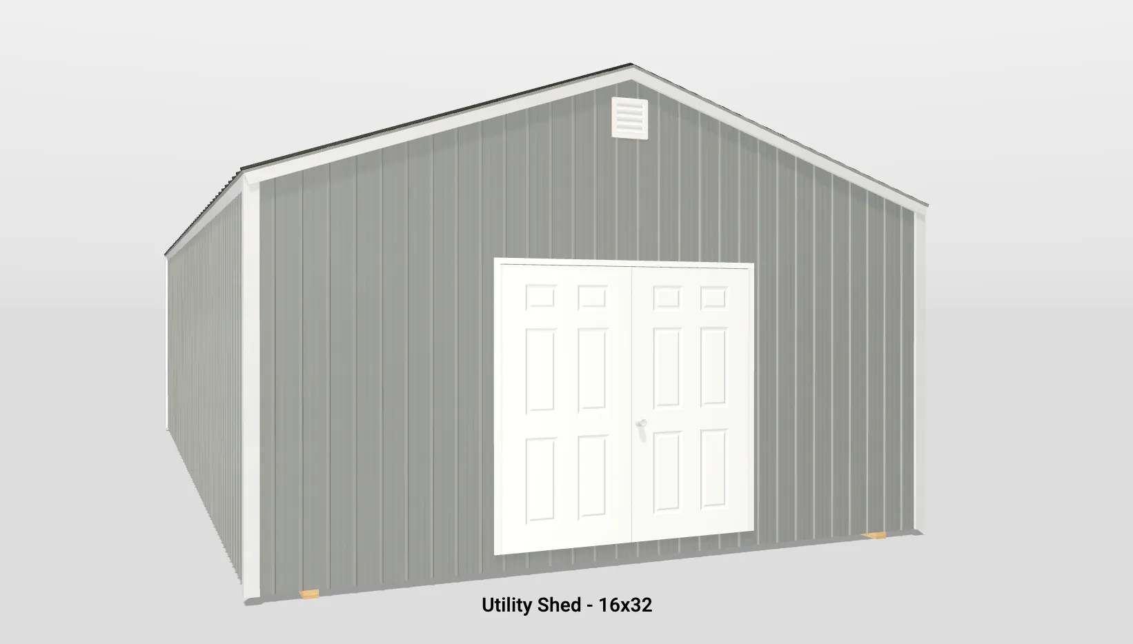 Stylish gray utility shed with double doors and ventilation for efficient outdoor storage.