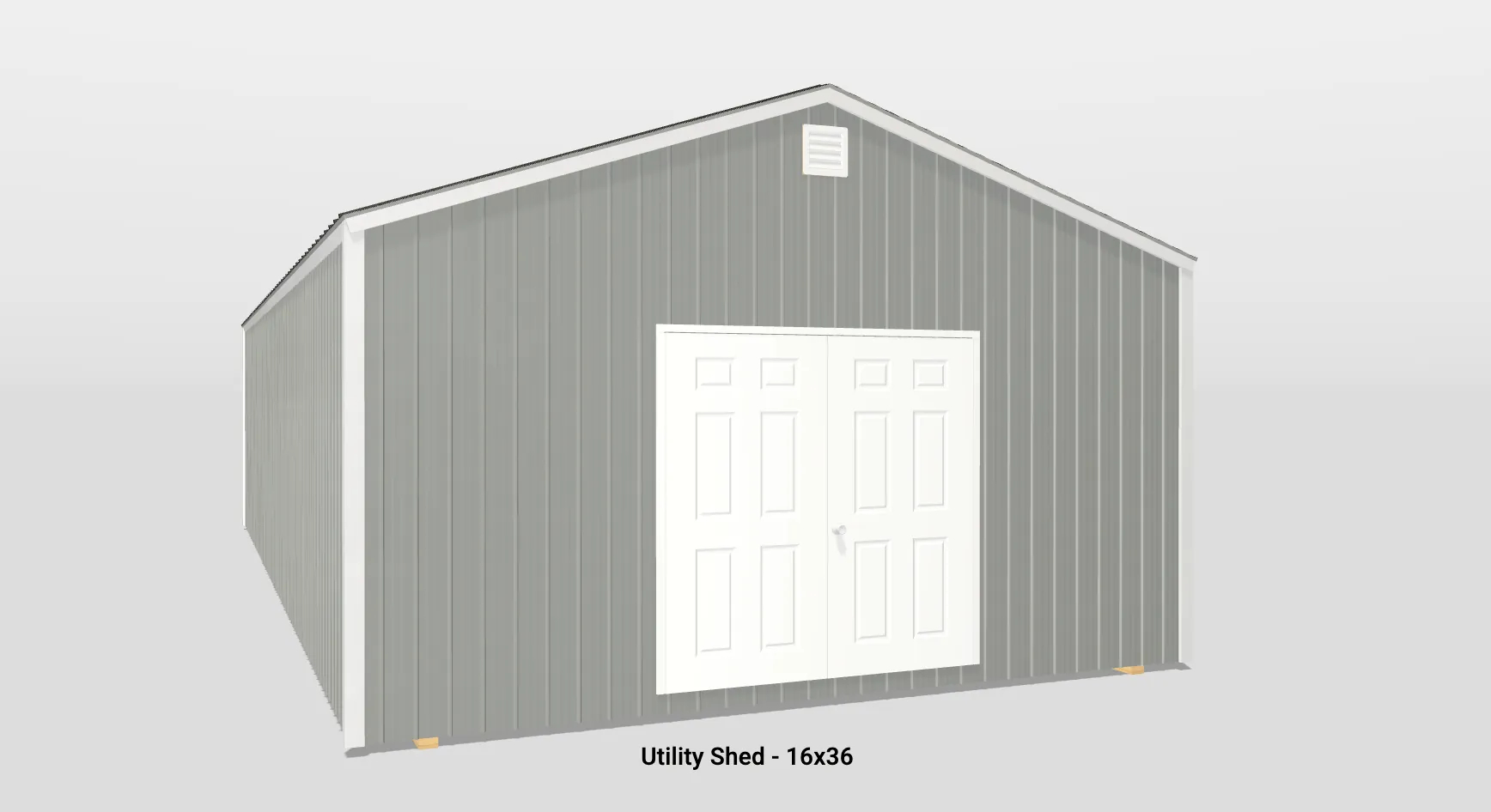 Modern grey utility shed with double doors and pitched roof, perfect for outdoor storage.