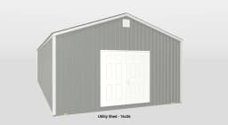 Modern grey utility shed with double doors and pitched roof, perfect for outdoor storage.
