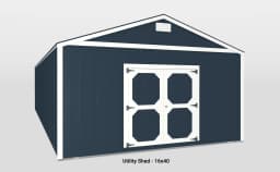 Stylish navy blue utility shed with double doors and pitched roof for versatile outdoor storage.