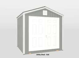 Stylish 8x8 utility shed with gable roof and dual access for outdoor storage solutions.