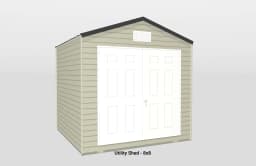 Compact 8x8 utility shed with gray siding and double doors for easy outdoor storage.
