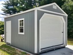 Amish-built garage with LP SmartSide siding, representative display photo