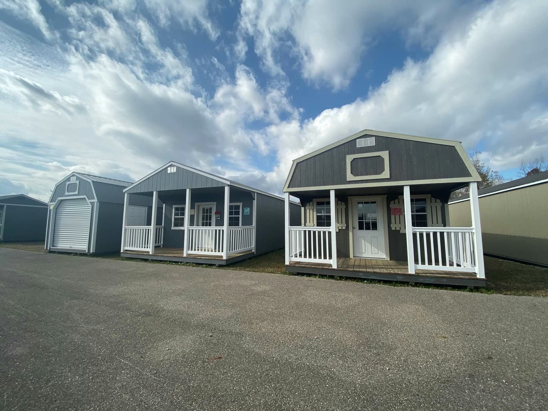 Red lofted barn with roll-up door at Adrian