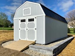 Amish-built lofted barn with LP SmartSide siding, representative display photo