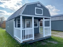 Amish-built lofted cabin with LP SmartSide siding, representative display photo