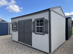 Amish-built garden shed with LP SmartSide siding, representative display photo