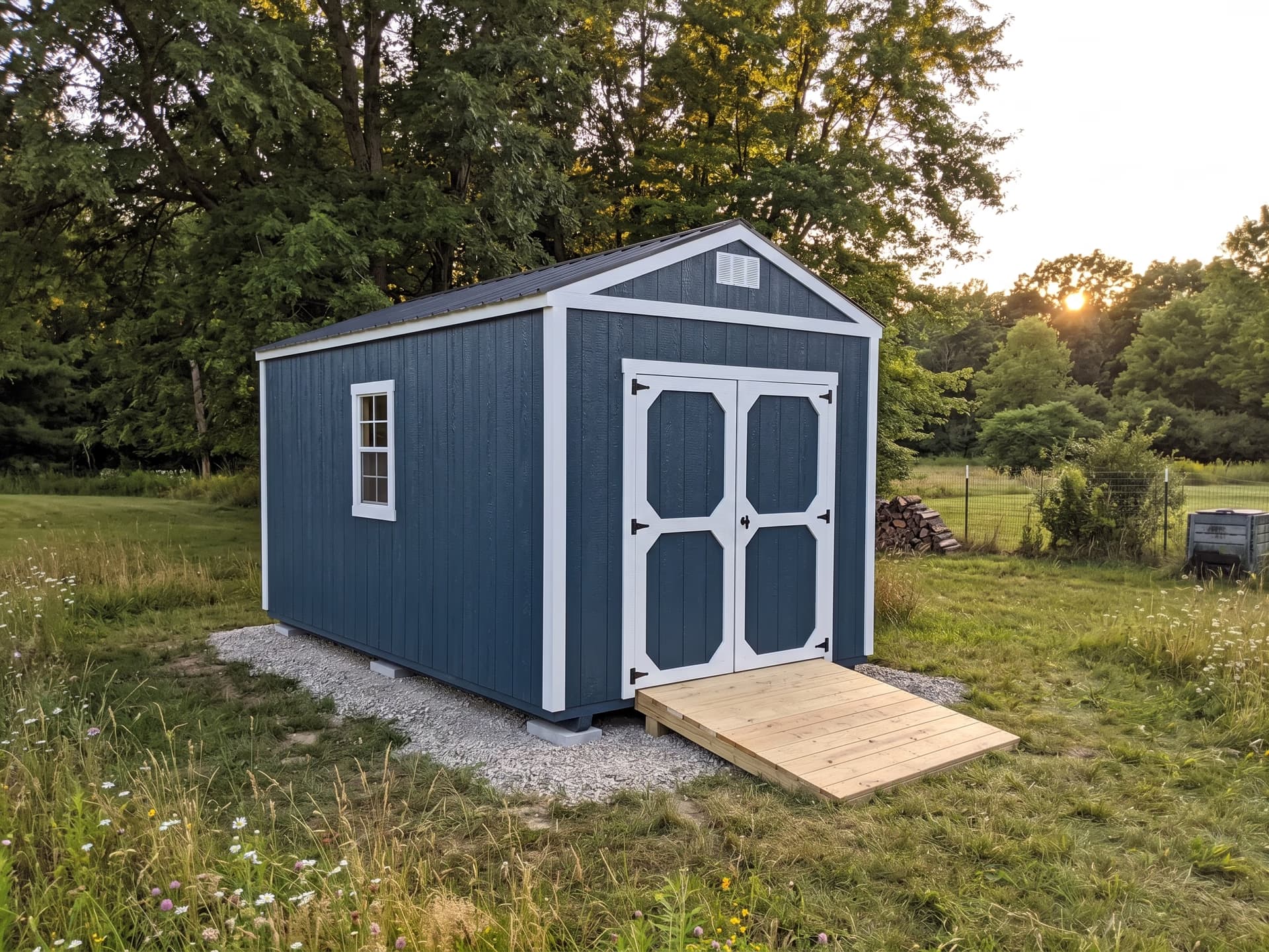 Amish-built utility shed in a Michigan backyard