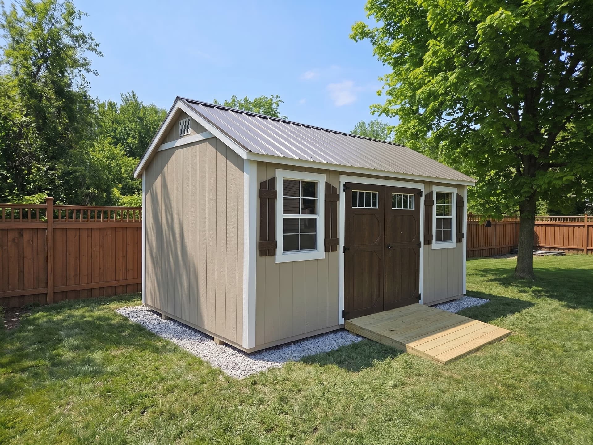 Amish-built deluxe garden shed on a Michigan property