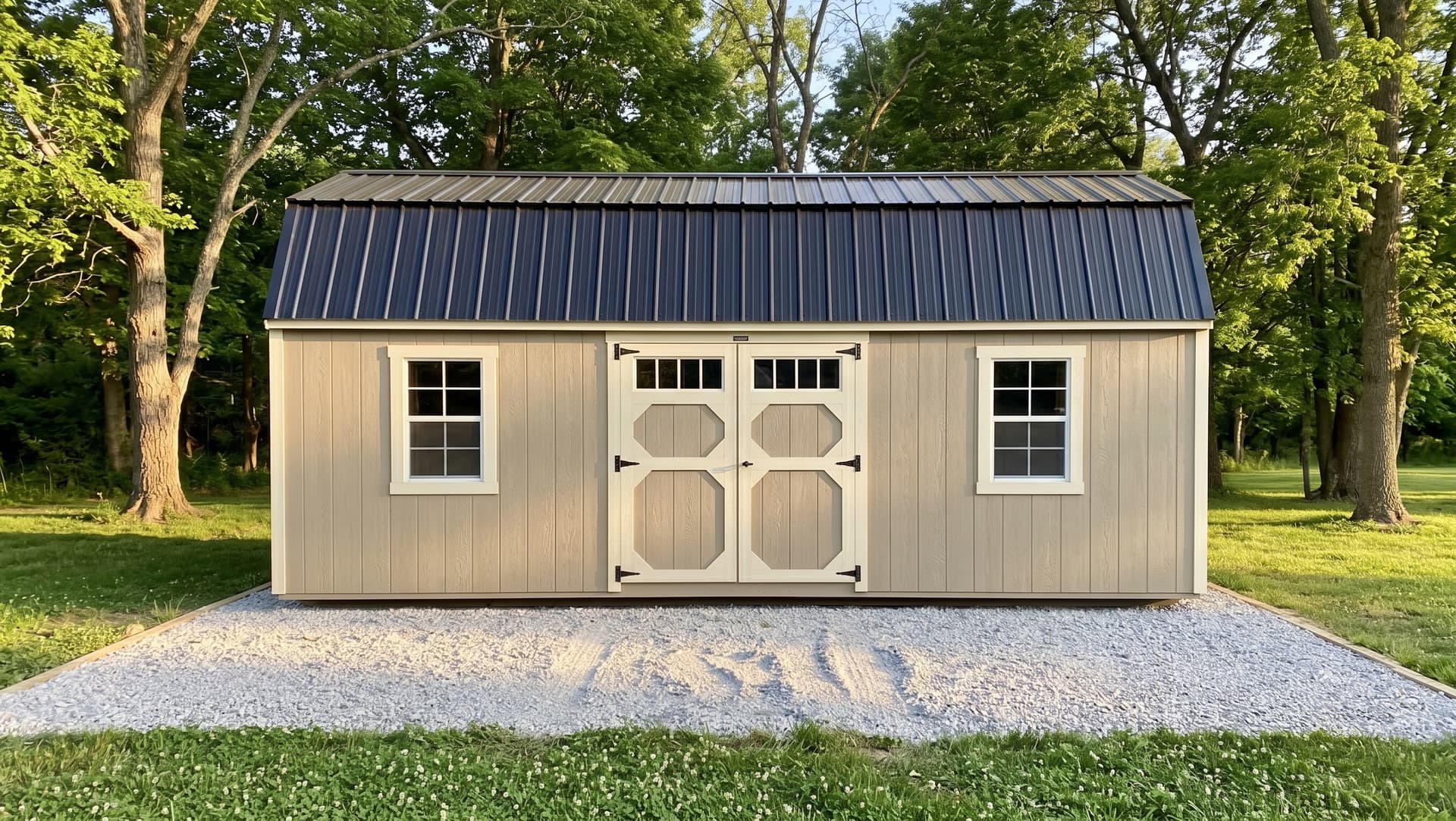 Amish-built large lofted garden shed on a Michigan property