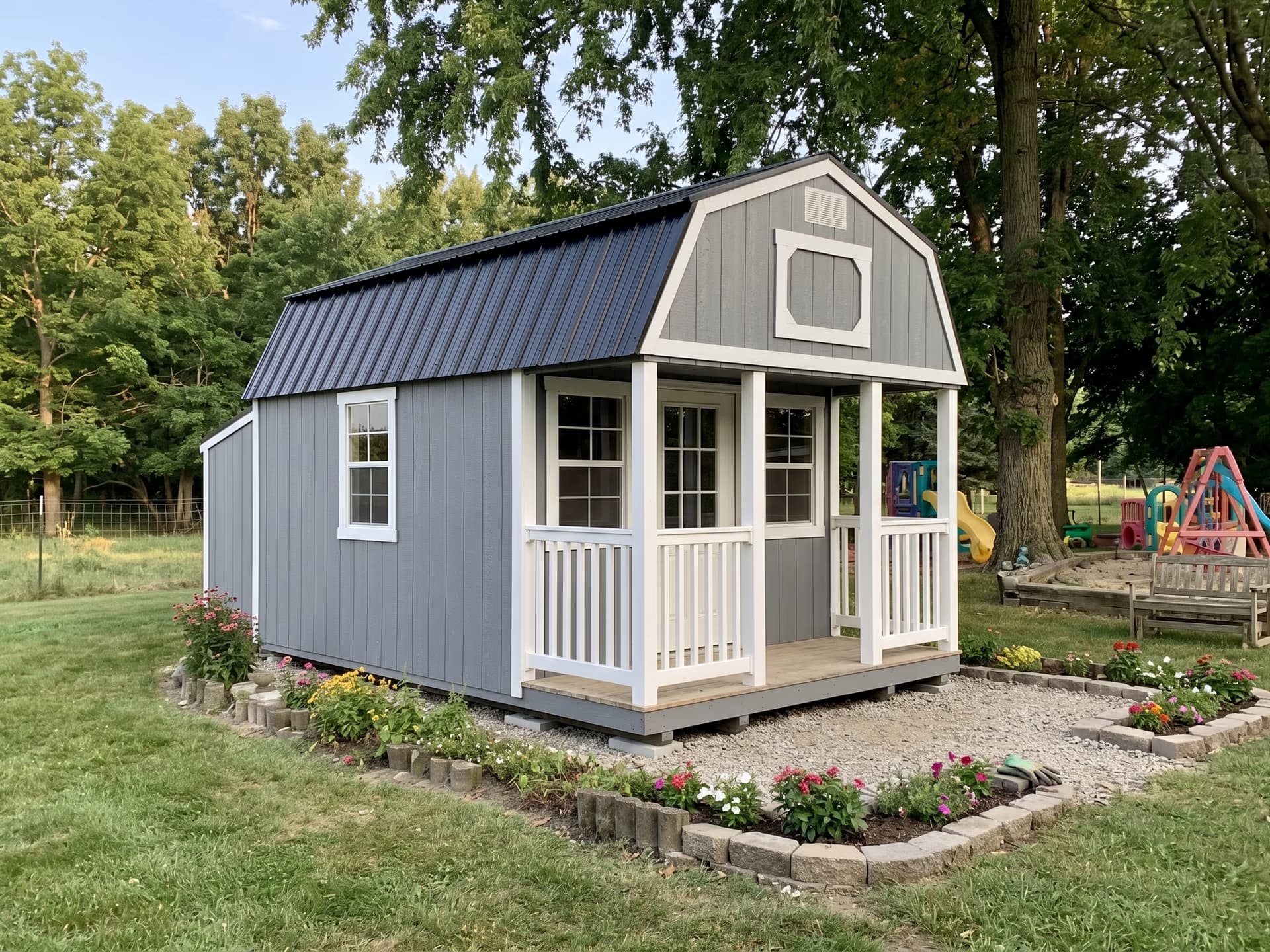 Amish-built lofted cabin in LP SmartSide with an entry door on a Michigan property