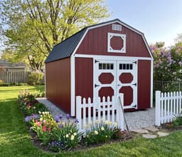 Amish-built lofted barn with LP SmartSide siding, representative display photo