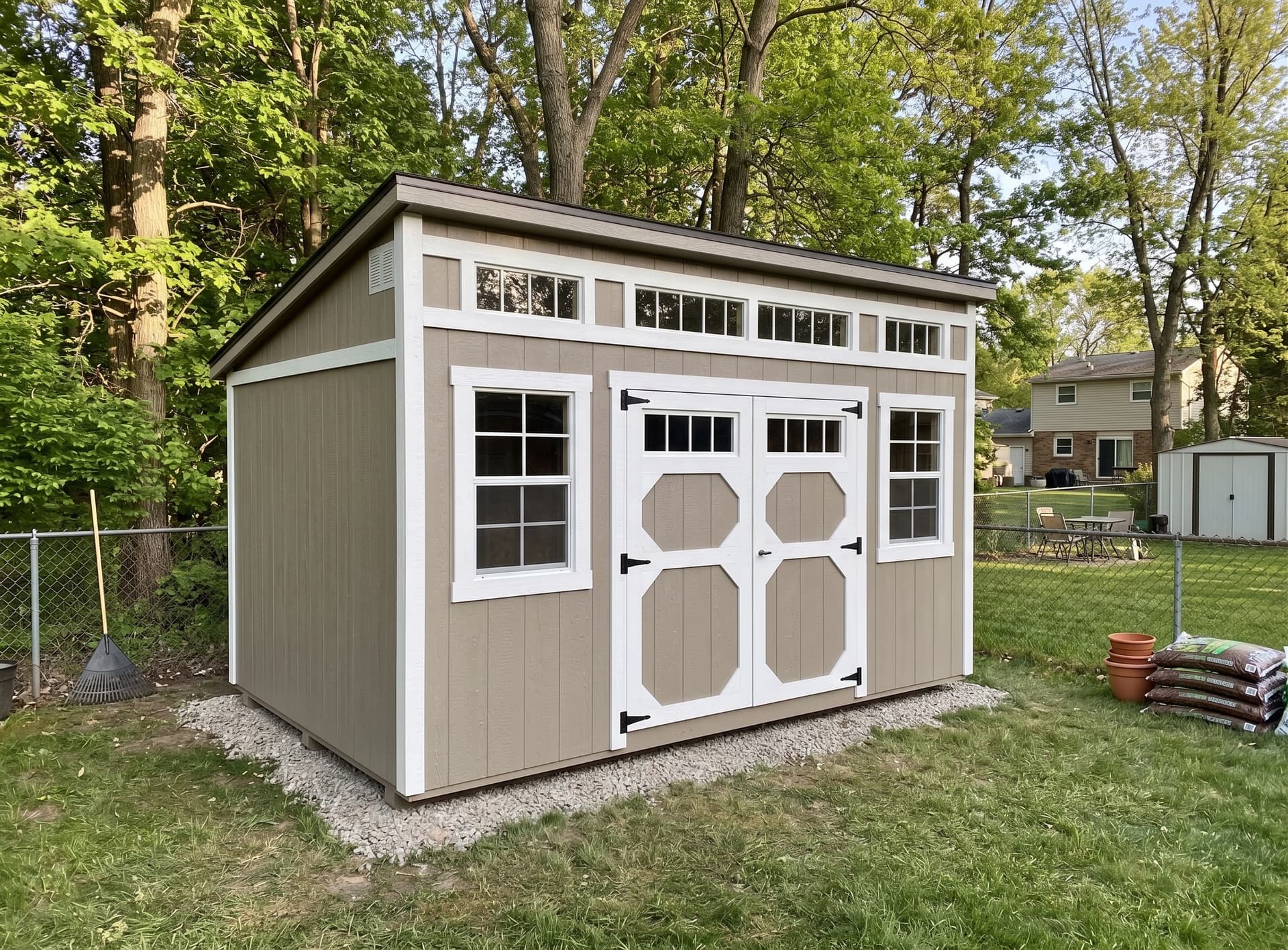 Amish-built studio shed in a Michigan backyard