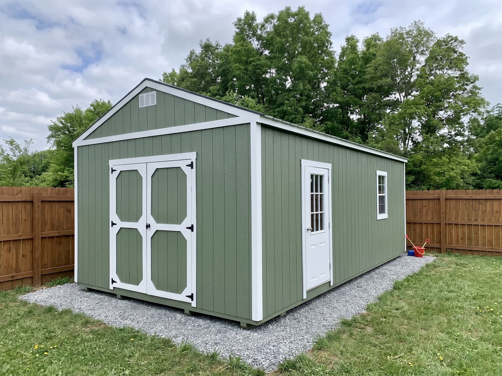 Amish-built utility shed in a Michigan backyard