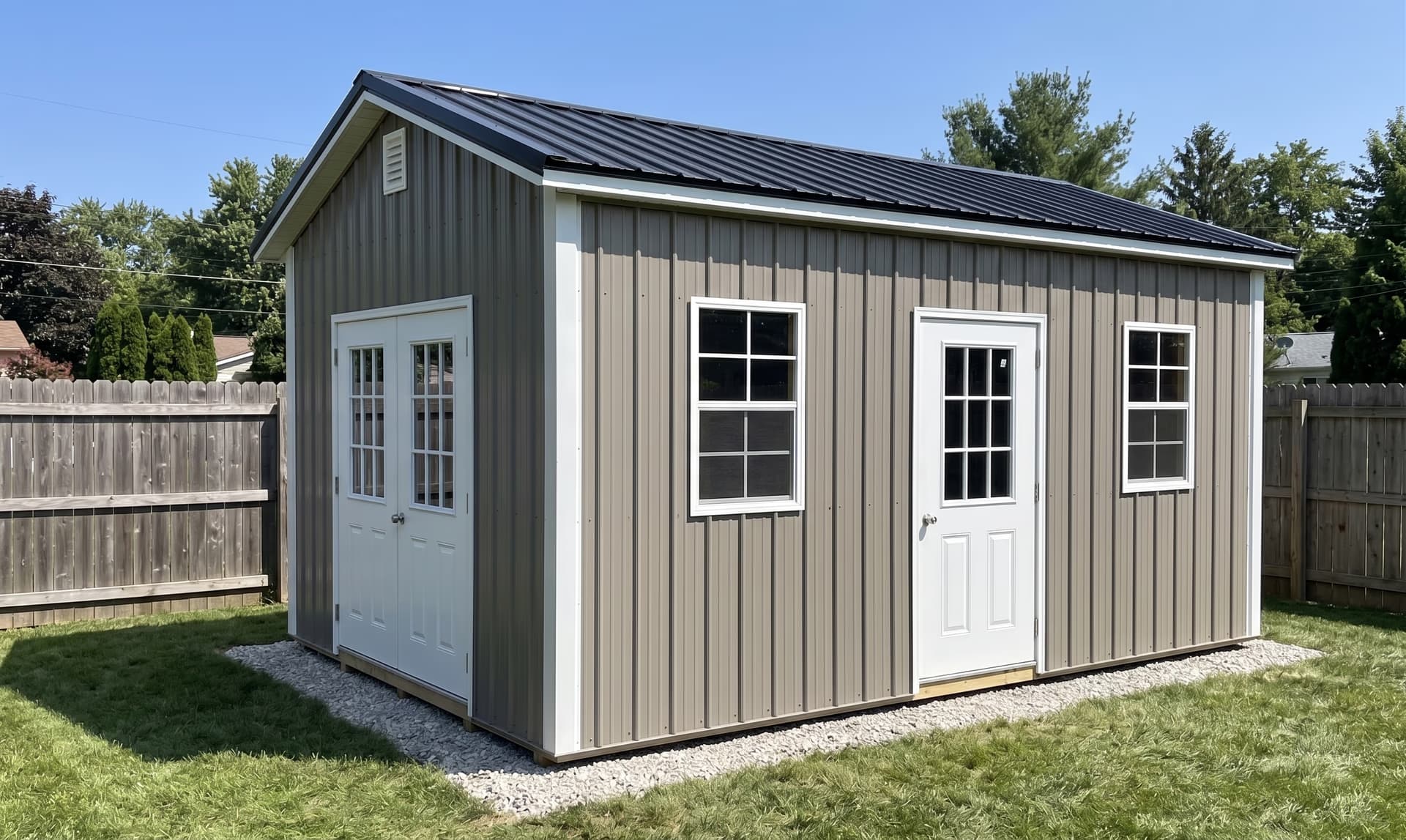 Amish-built Klassic garden shed with metal siding on a Michigan property