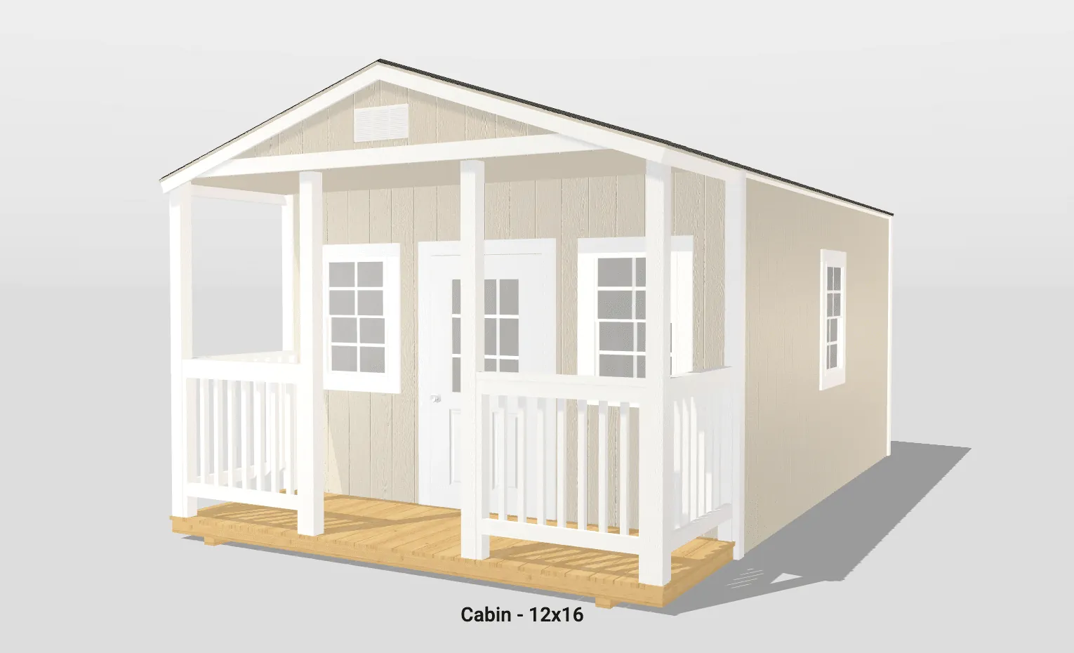 12x16 beige cabin with porch