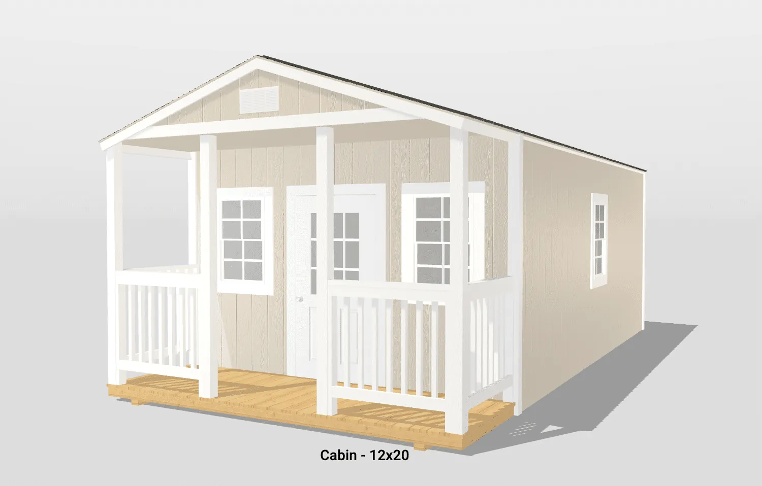 3D illustration of beige cabin with porch