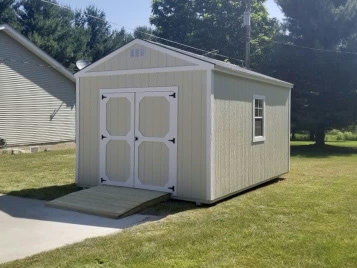 Amish-built utility shed with a side window